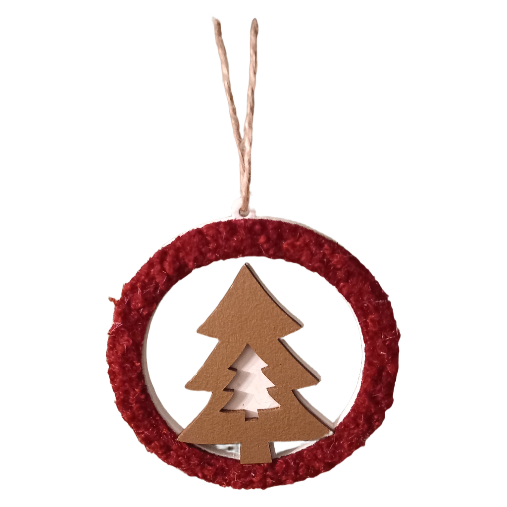 Juletræsophæng, ornament, rød med træ