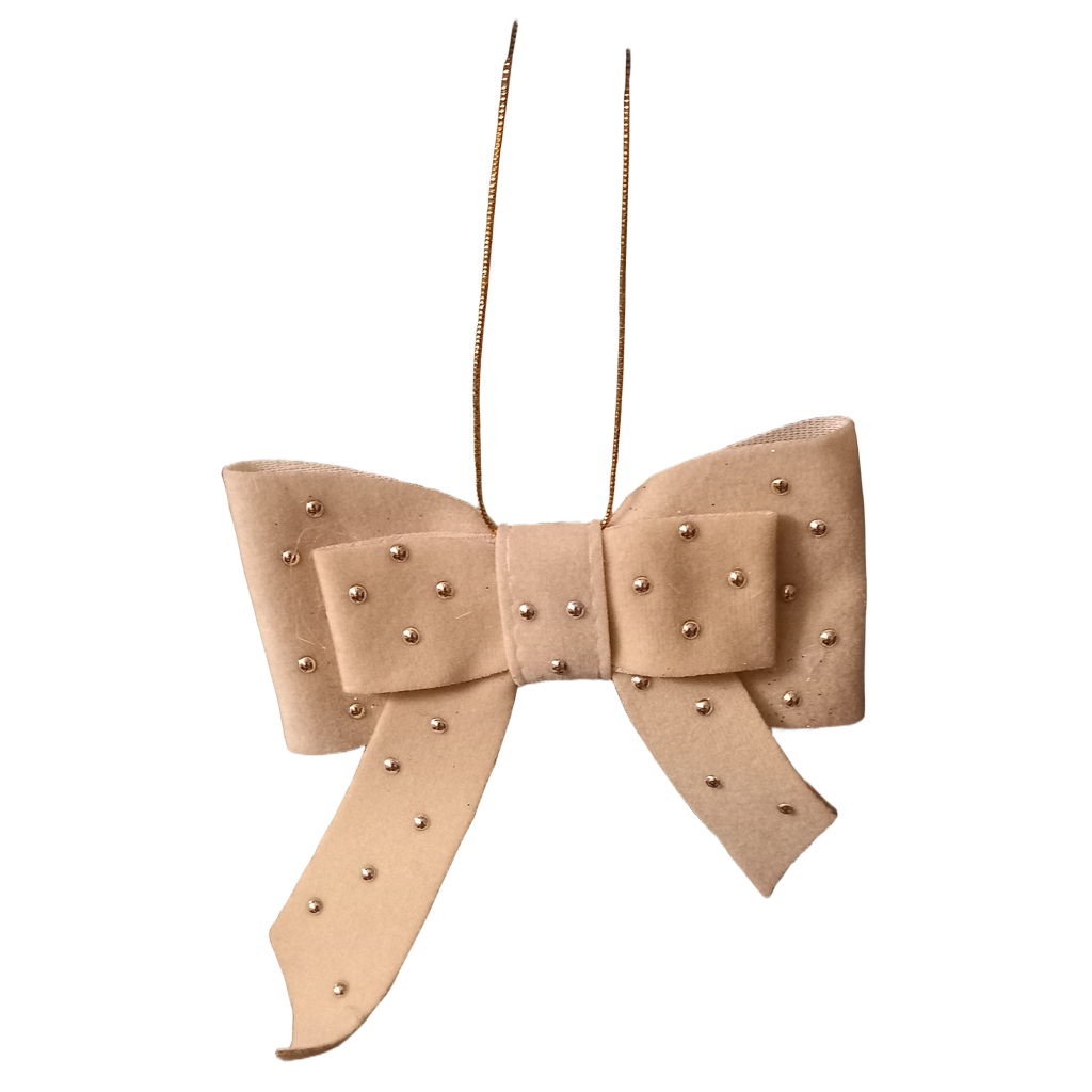 Juletræsophæng, sløjfe med sten, beige