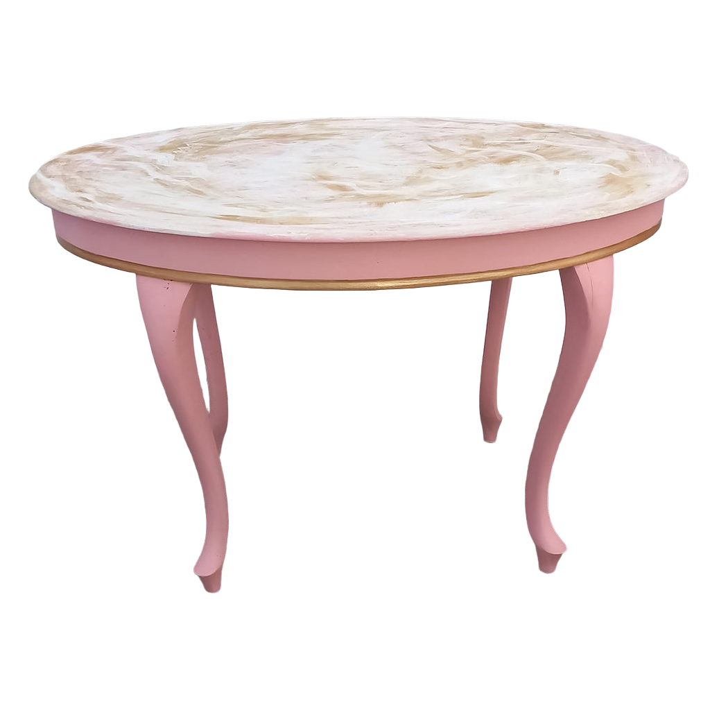 Spisebord, ovalt, lyserød