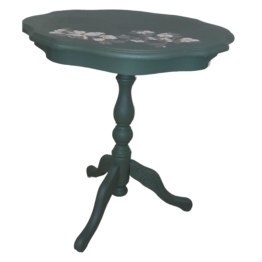 Sidebord, dusty olive, med blomster