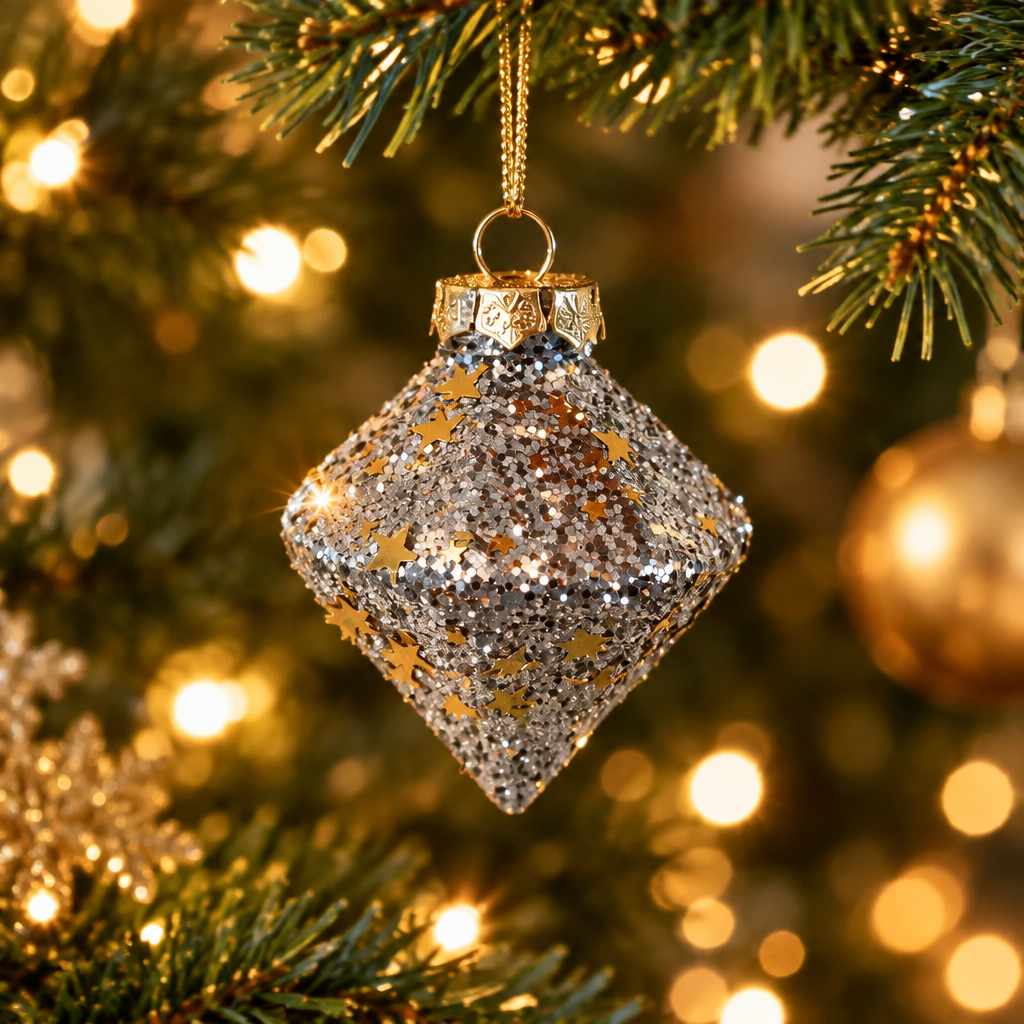 Juletræsophæng, diamant, sølv med guld stjerner