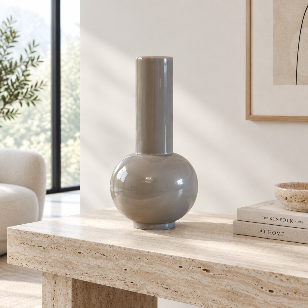 Vase, mørk beige, høj