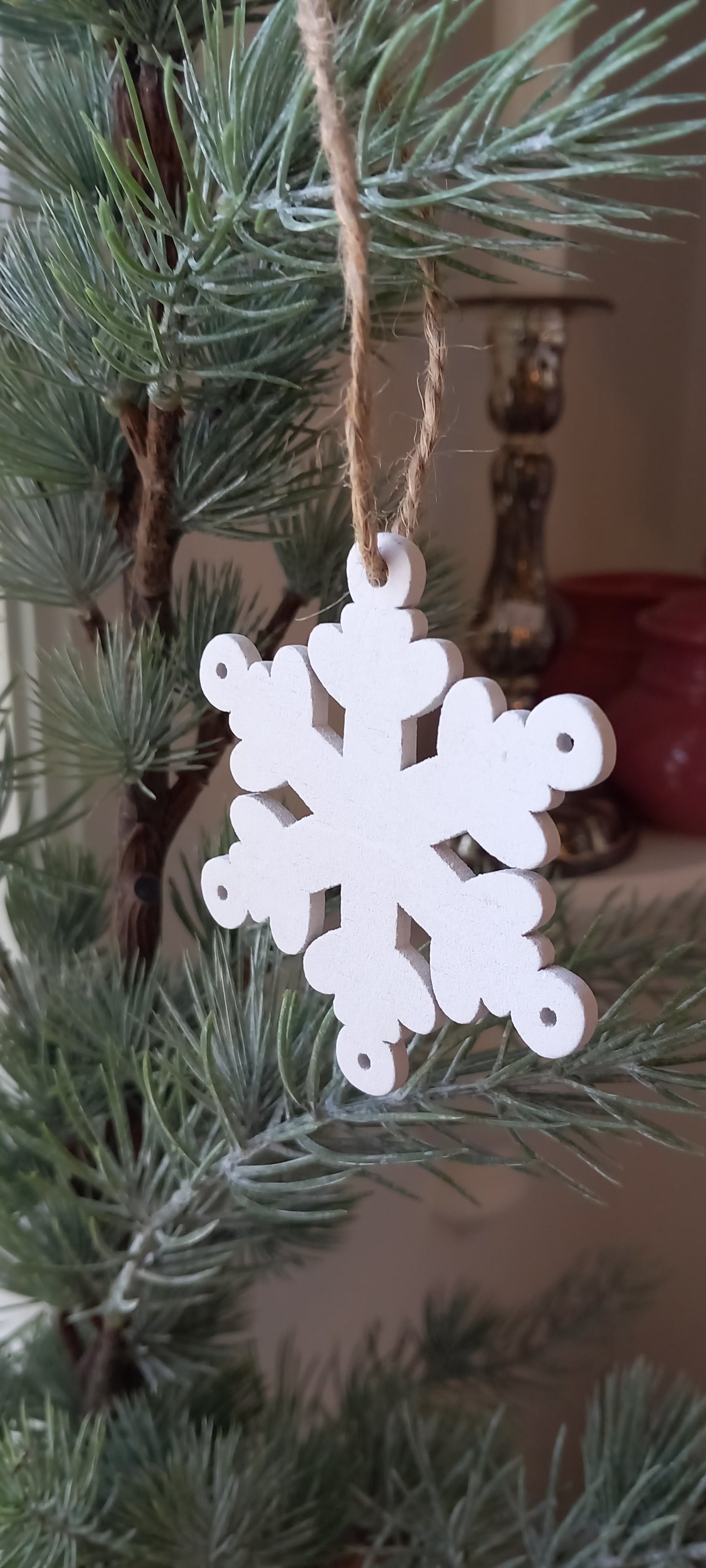 Juletræspynt, træ, snefnug