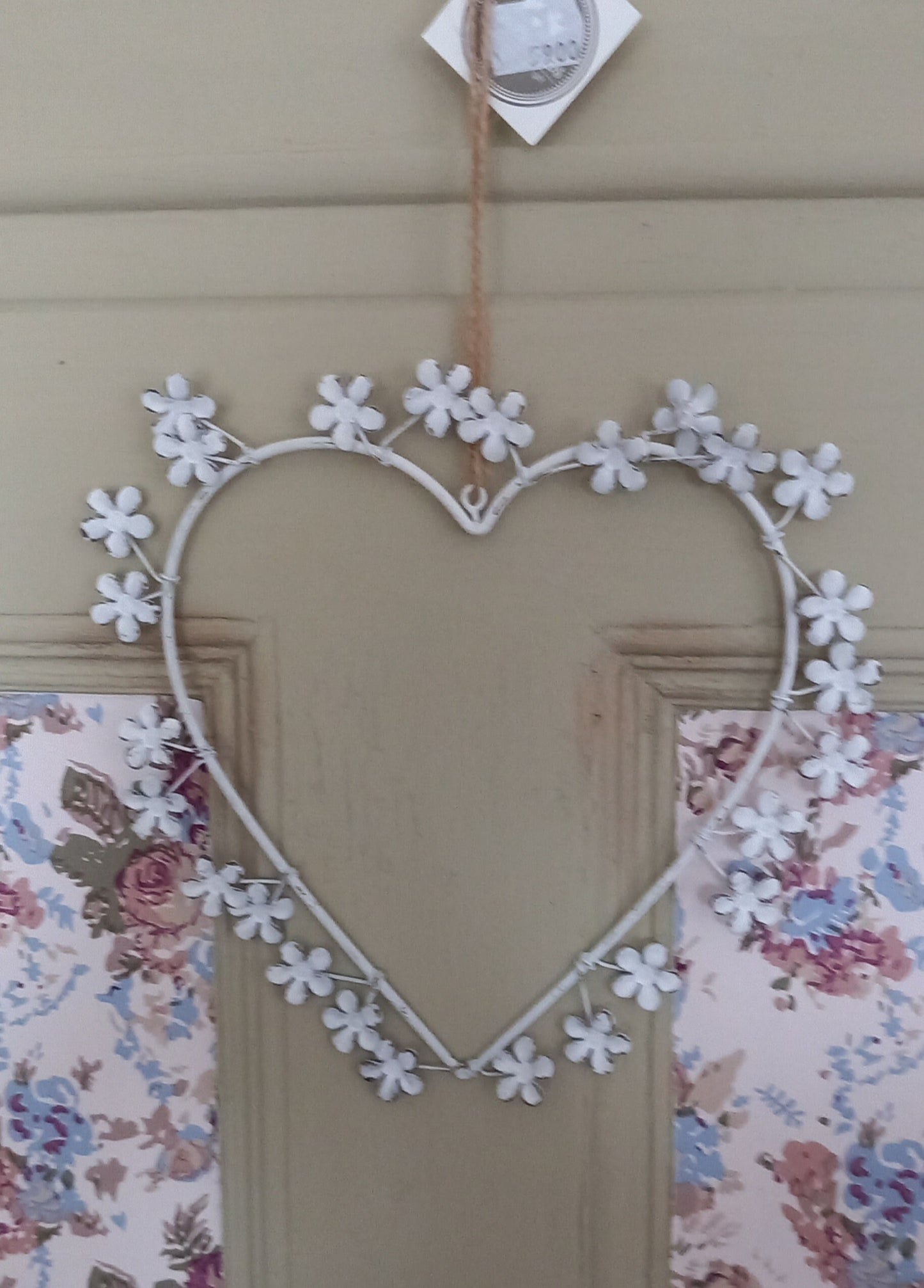 Krans, hjerte, hvid, metal