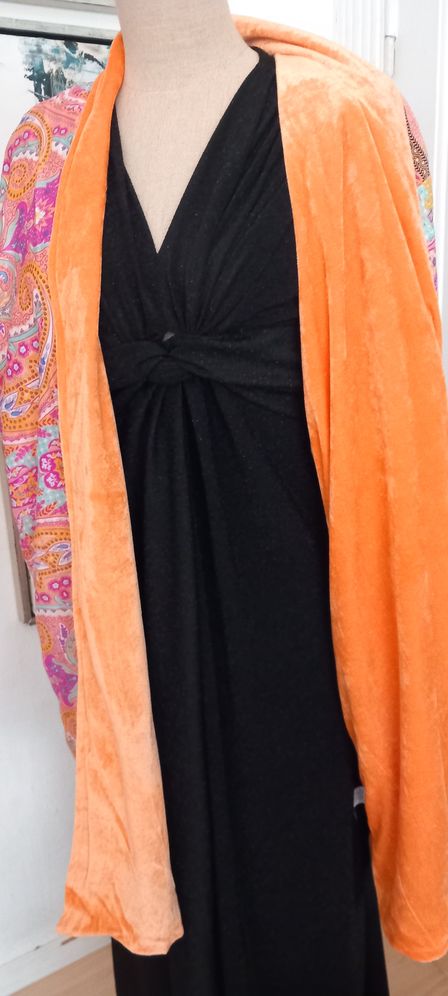Lang og eksklusiv håndlavet silke/velour Kimono