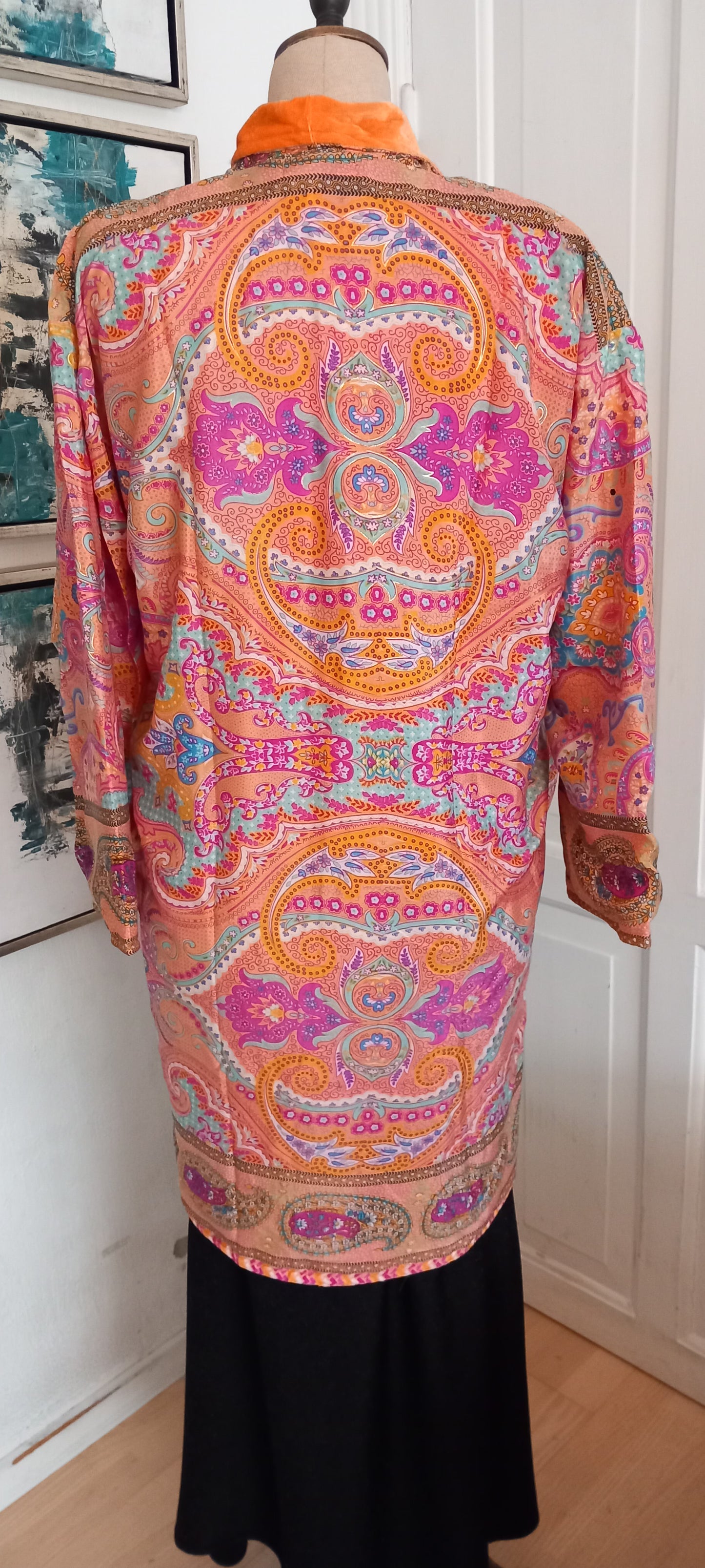 Lang og eksklusiv håndlavet silke/velour Kimono