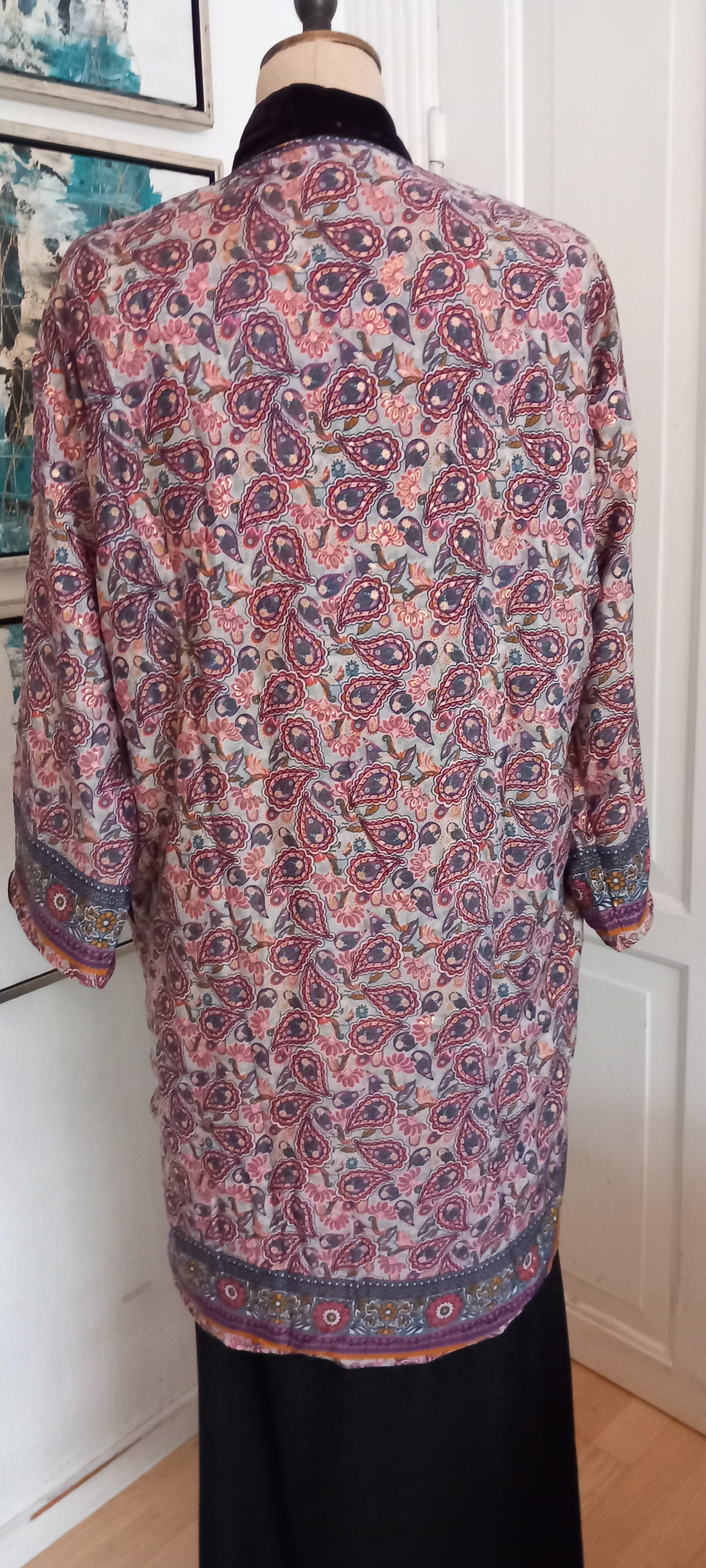 Lang og eksklusiv håndlavet silke/velour Kimono, 1