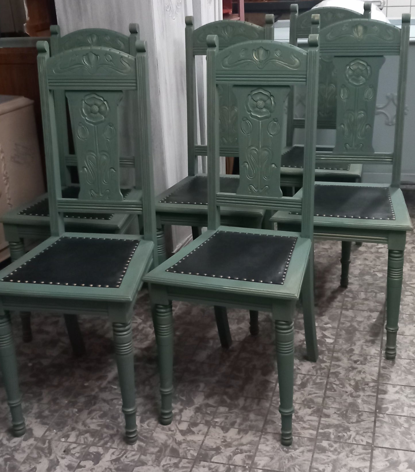 6 stk stole, støvet grønne