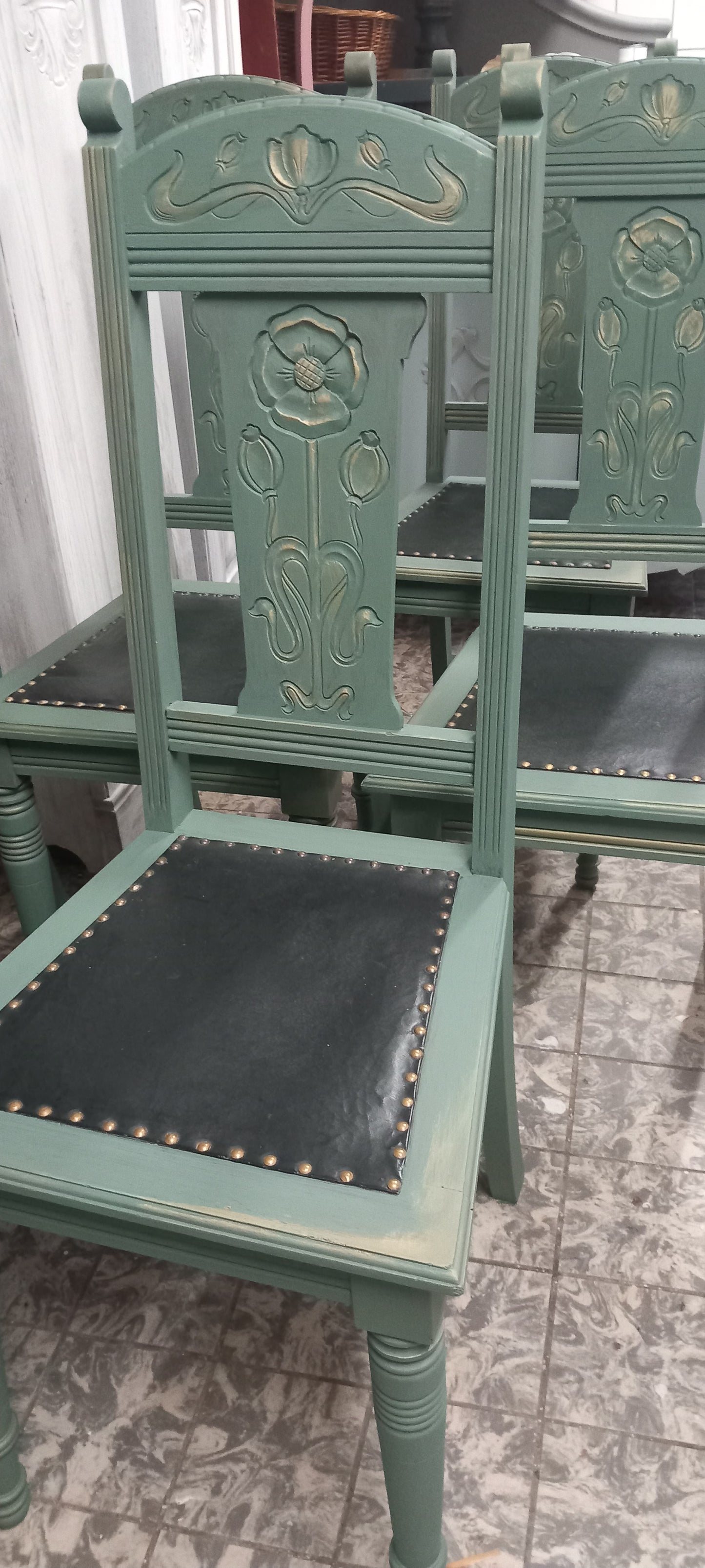 6 stk stole, støvet grønne