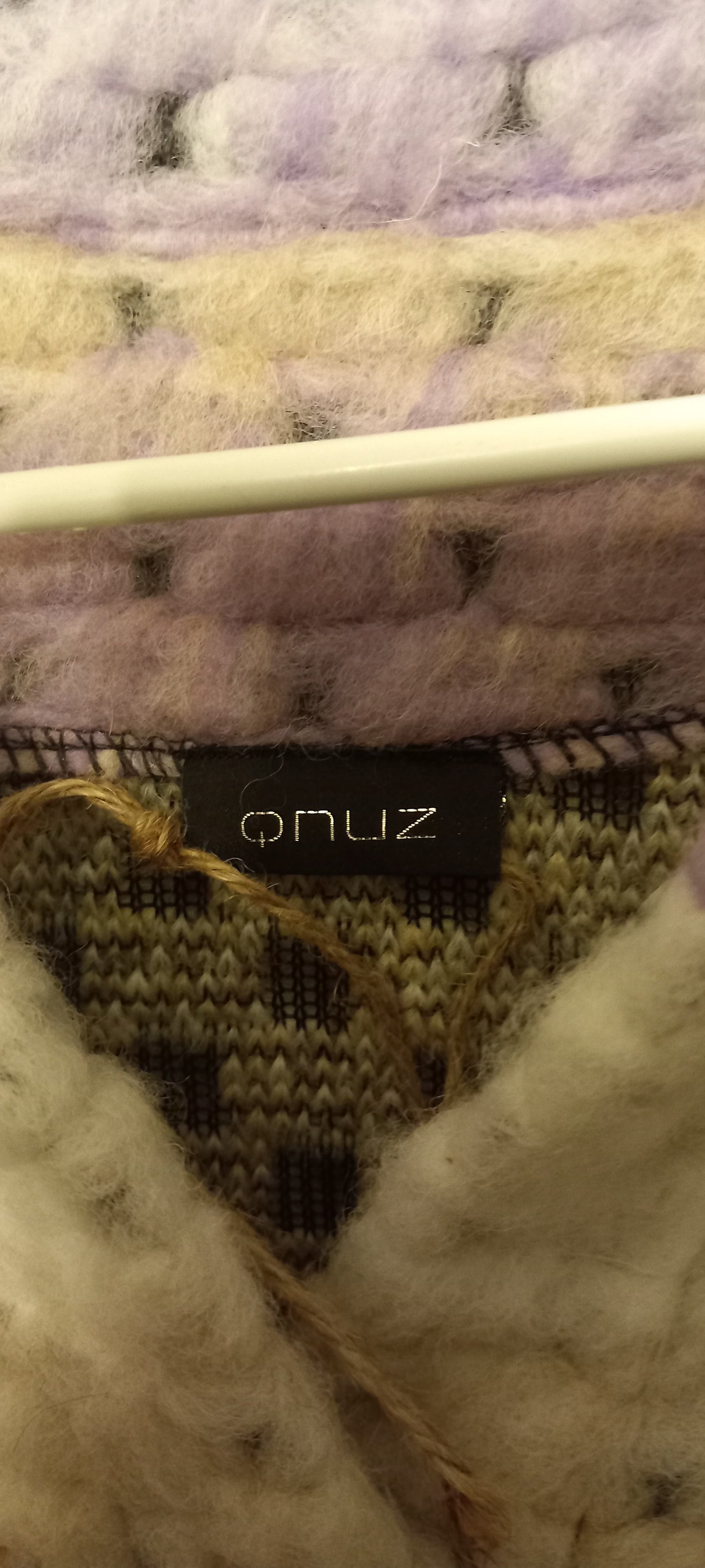 Jakke, uld, lilla/beige/hvid