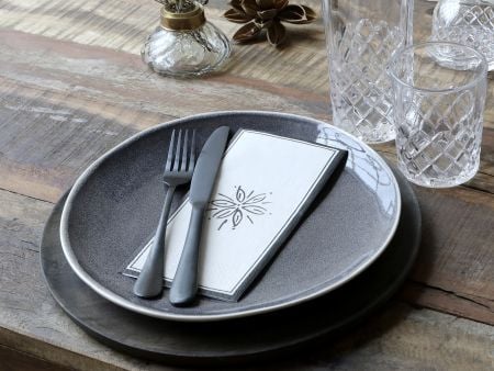 Serviet m. blomst, fransk grå