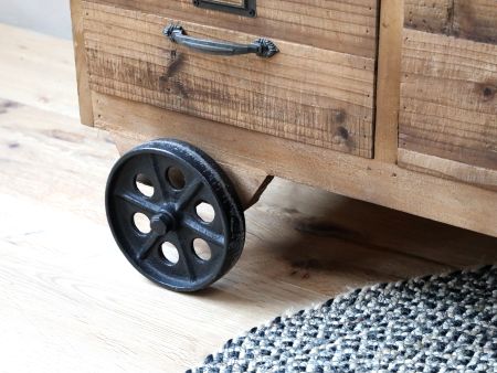 Købmandsdisk på hjul m. 20 skuffer, natur