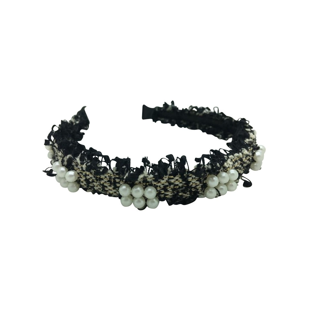 Hårbøjle, sort med perler