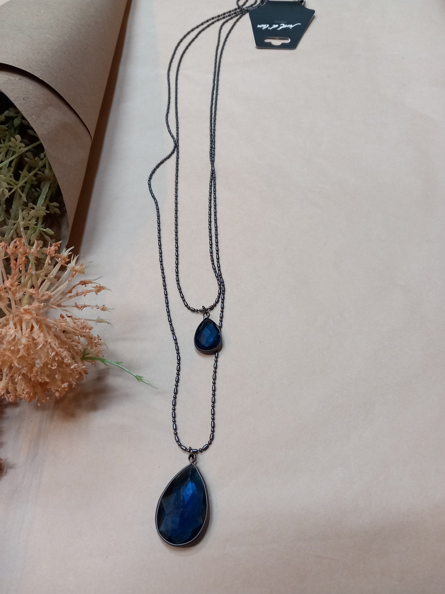 Halskæde, dobbelt med blå sten