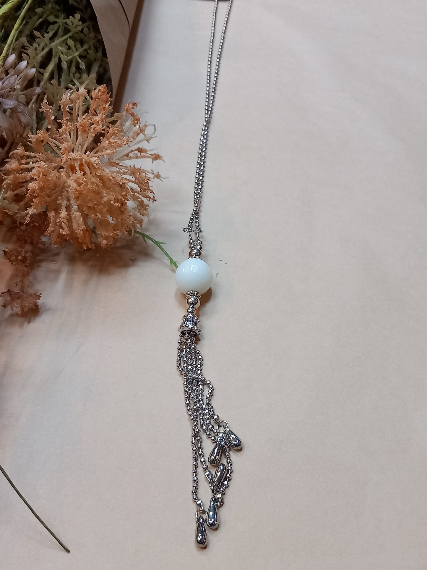 Halskæde, hvid perle