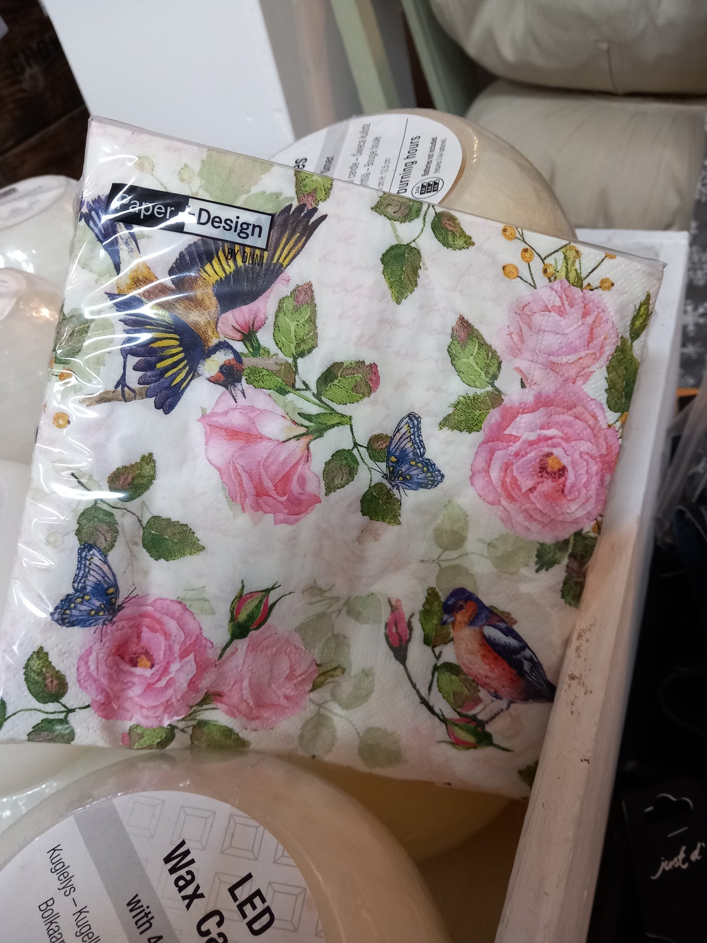 Servietter, fugle og roser, 20 stk