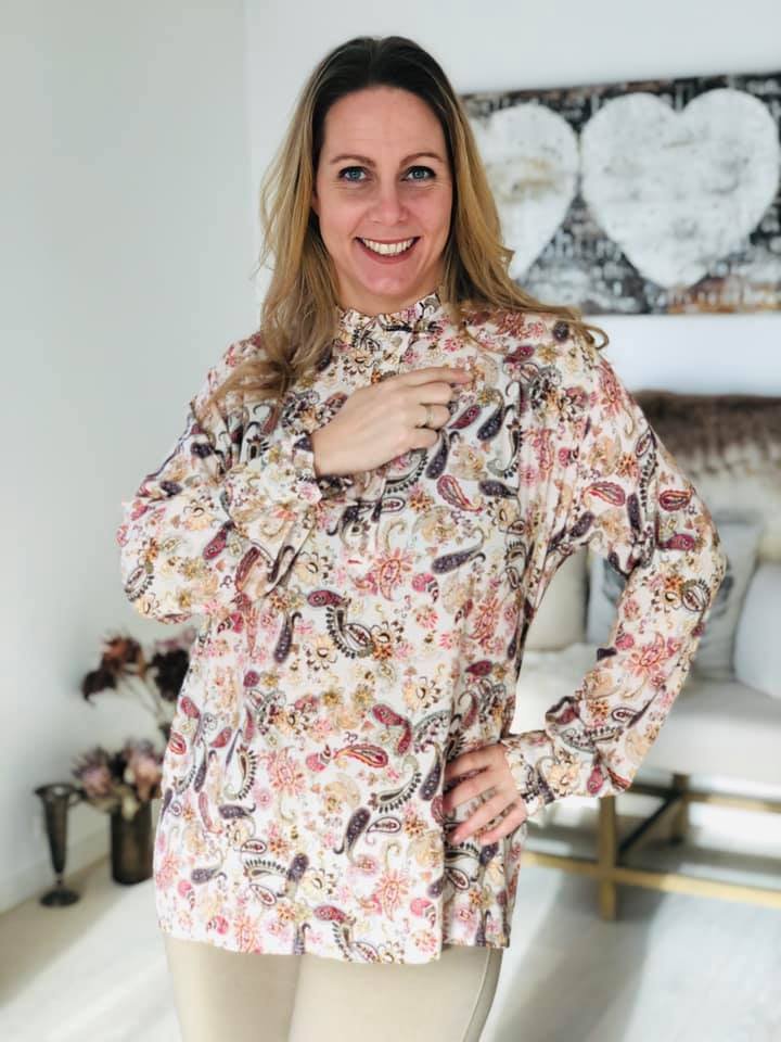 Skjorte, blomstret creme