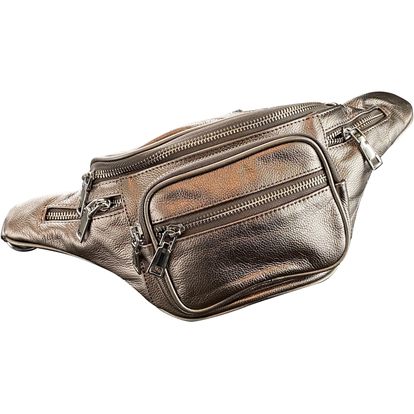 Bæltetaske, læder, gun/sølv