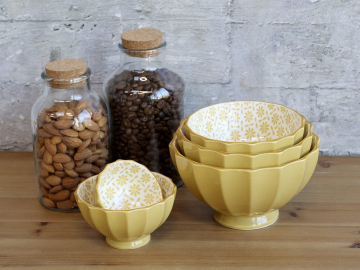 Ares latteskåle med mønster, sæt a´5, antique honning