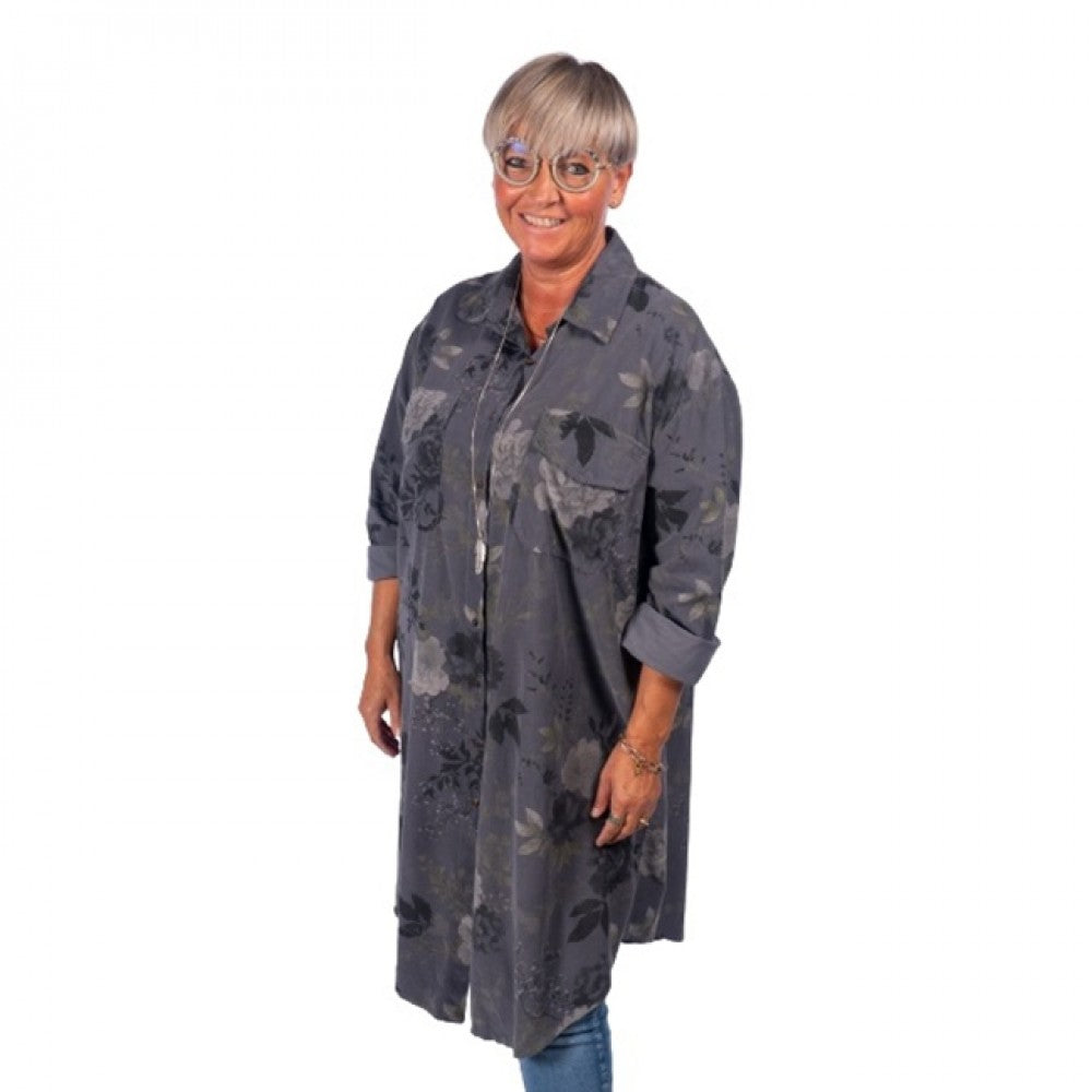 Janne K - fløjsskjorte-kjole, grå