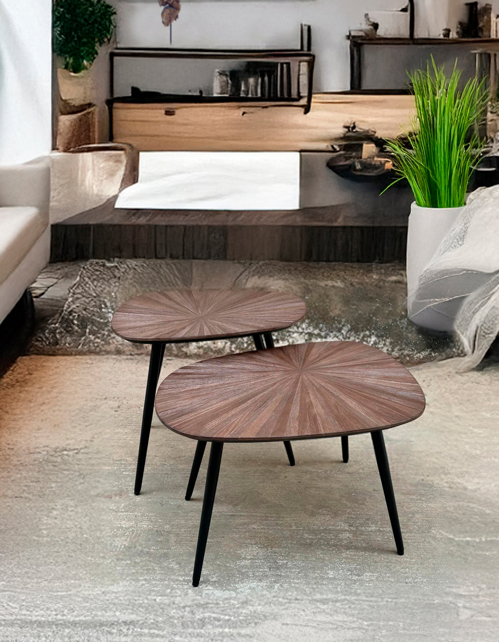 Sæt af 2 Borde af Genanvendt Teaktræ