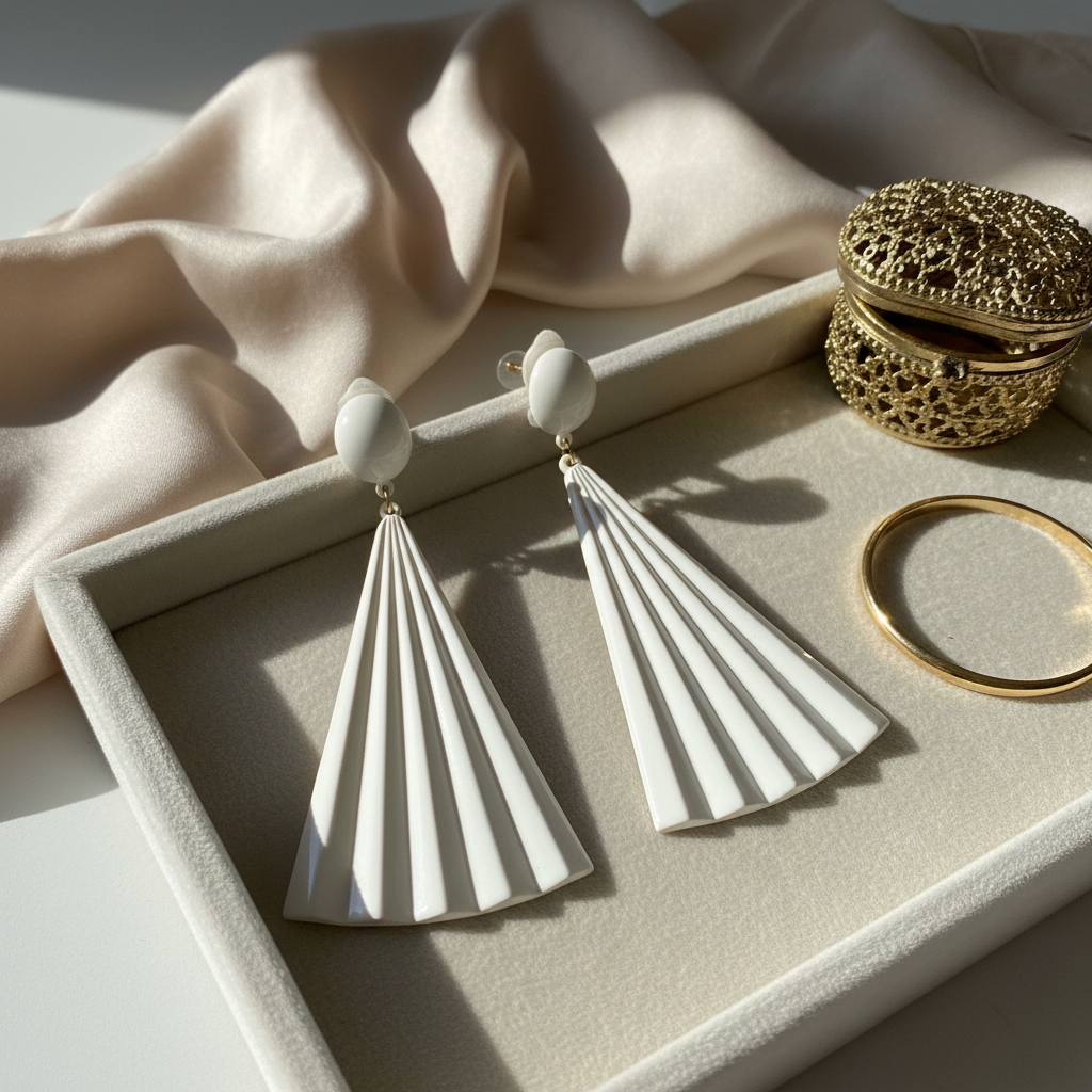 Øreclips, hvid med trekant