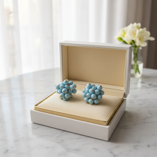 VintageØreclips, turkis kugler i klase