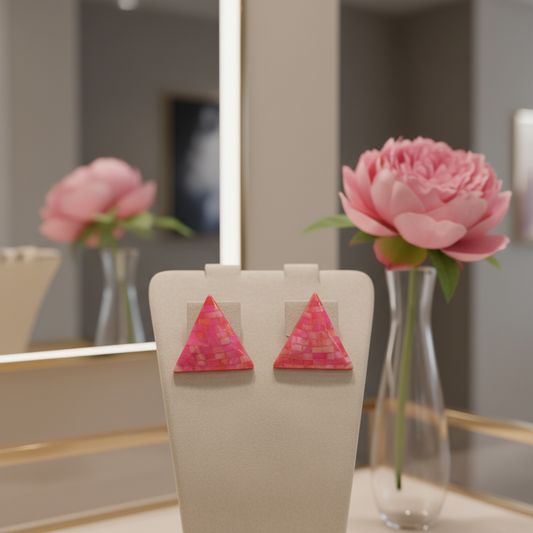 Øreclips, pink meleret trekant