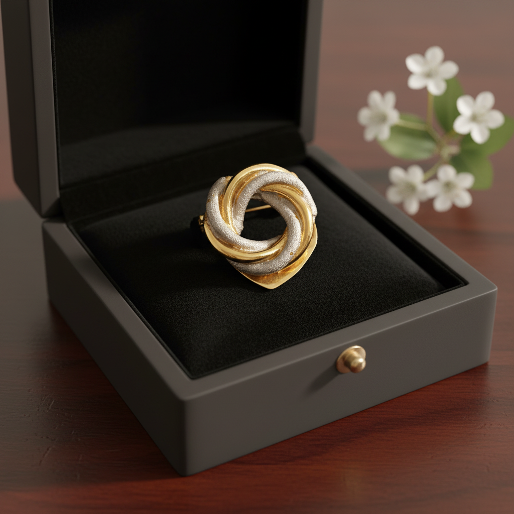 Broche, snoet sølv og guld