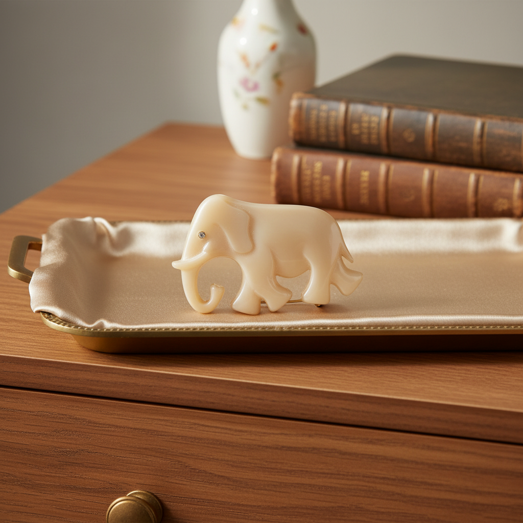 Broche, elfenbensfarvet elefant