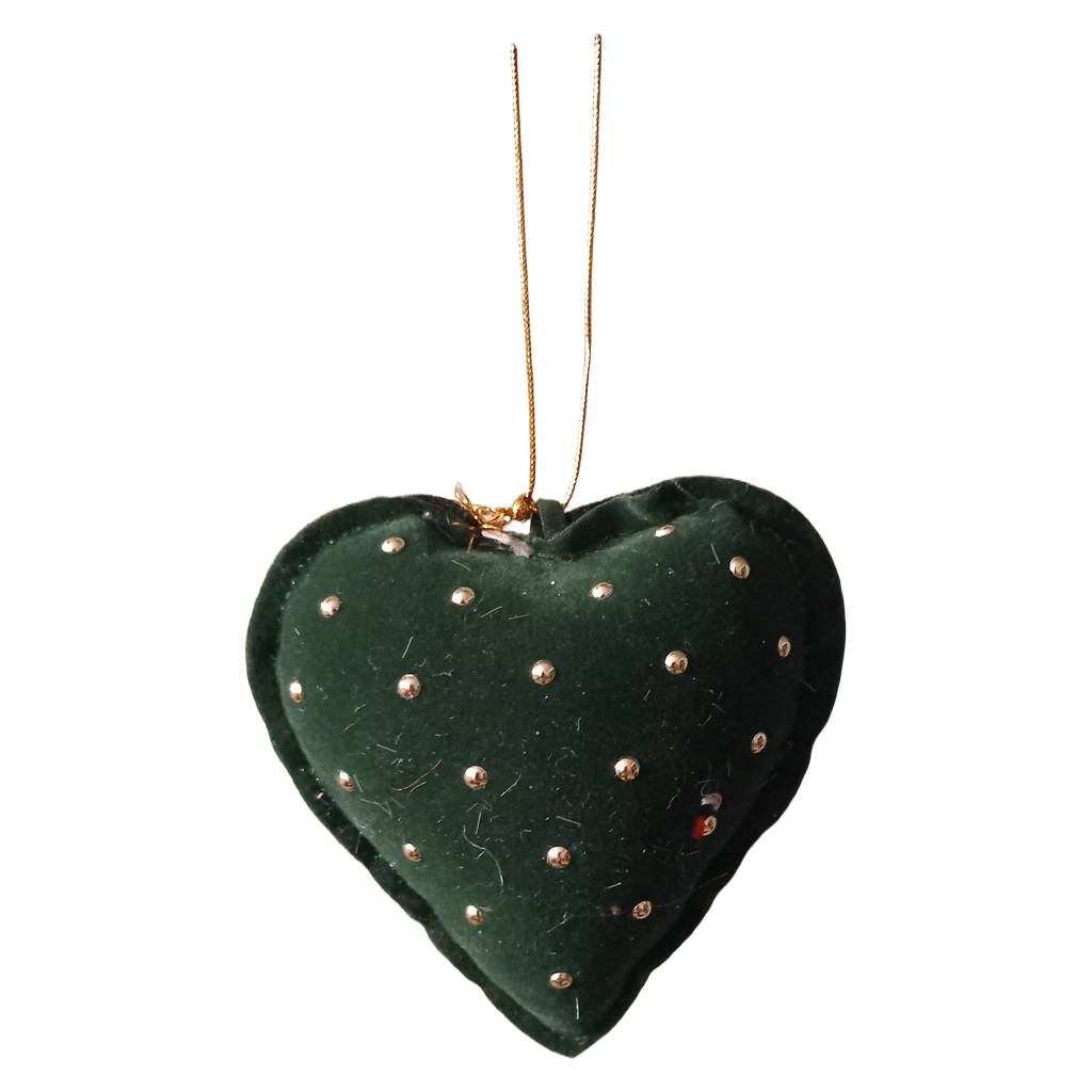 Juletræsophæng, hjerte med sten, grøn