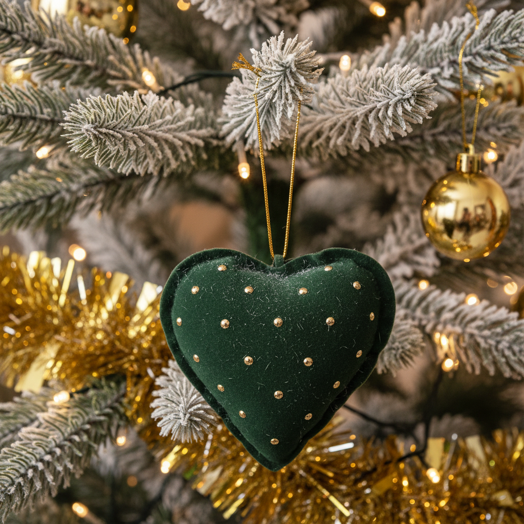 Juletræsophæng, hjerte med sten, grøn