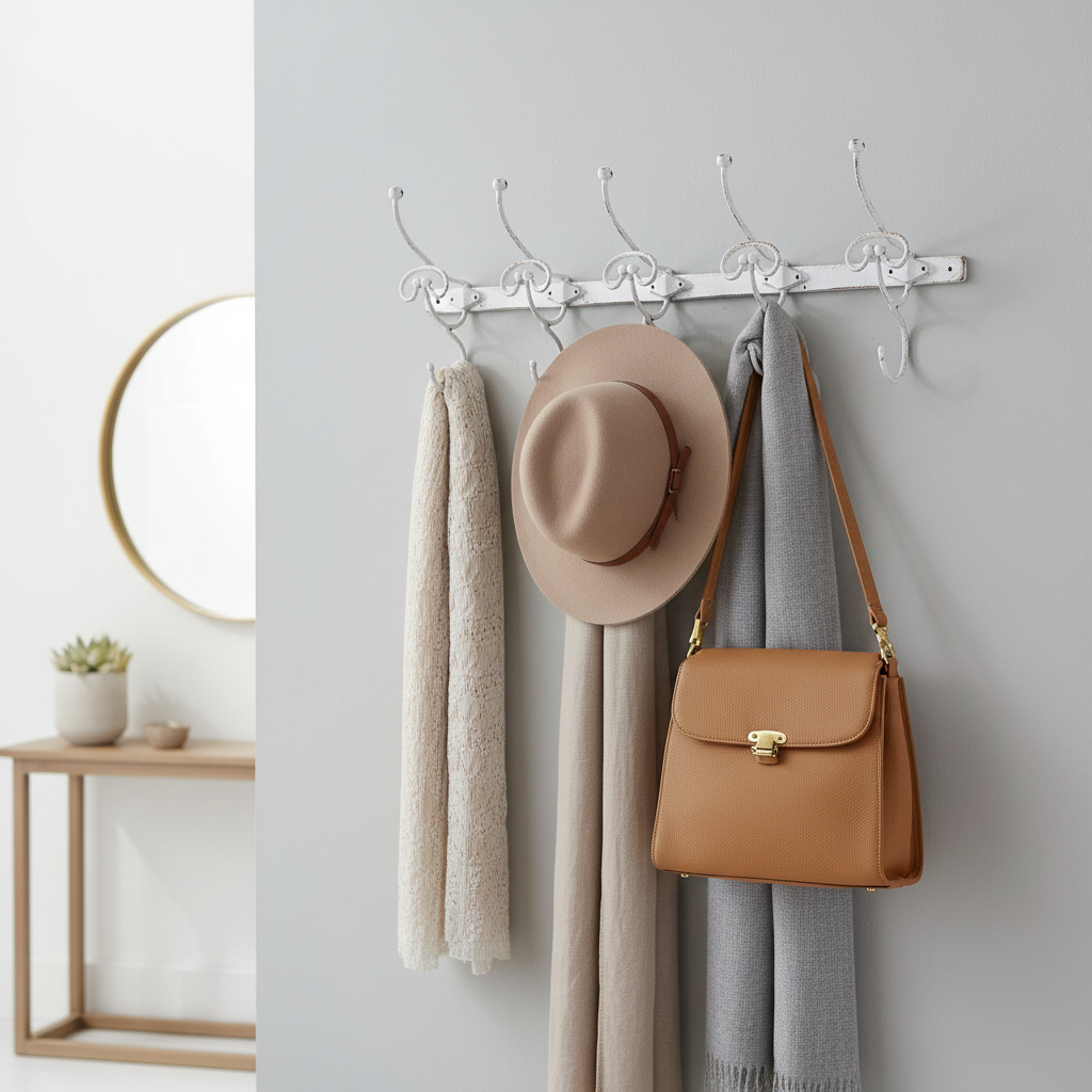 Knagerække, metal, creme