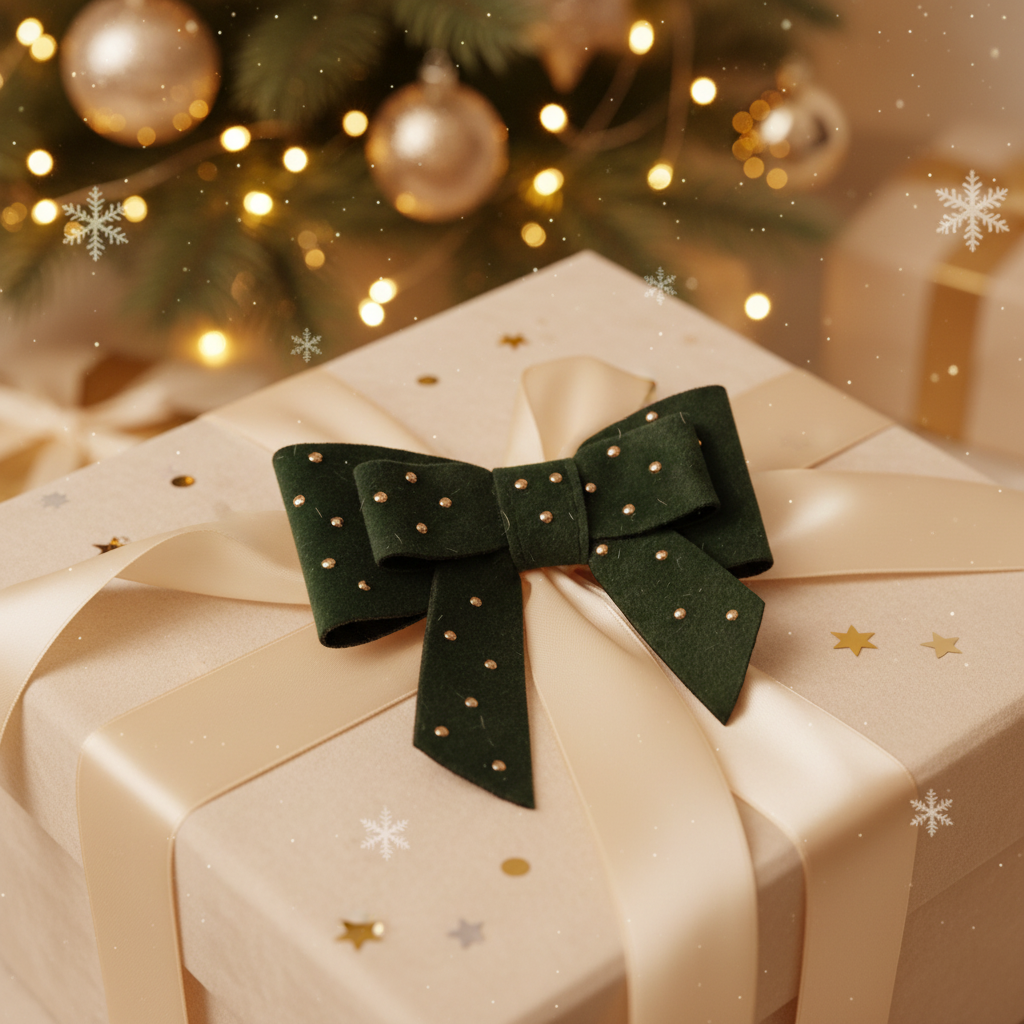 Juletræsophæng, sløjfe med sten, grøn