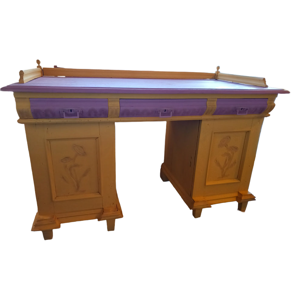 Skrivebord, gul/rosa