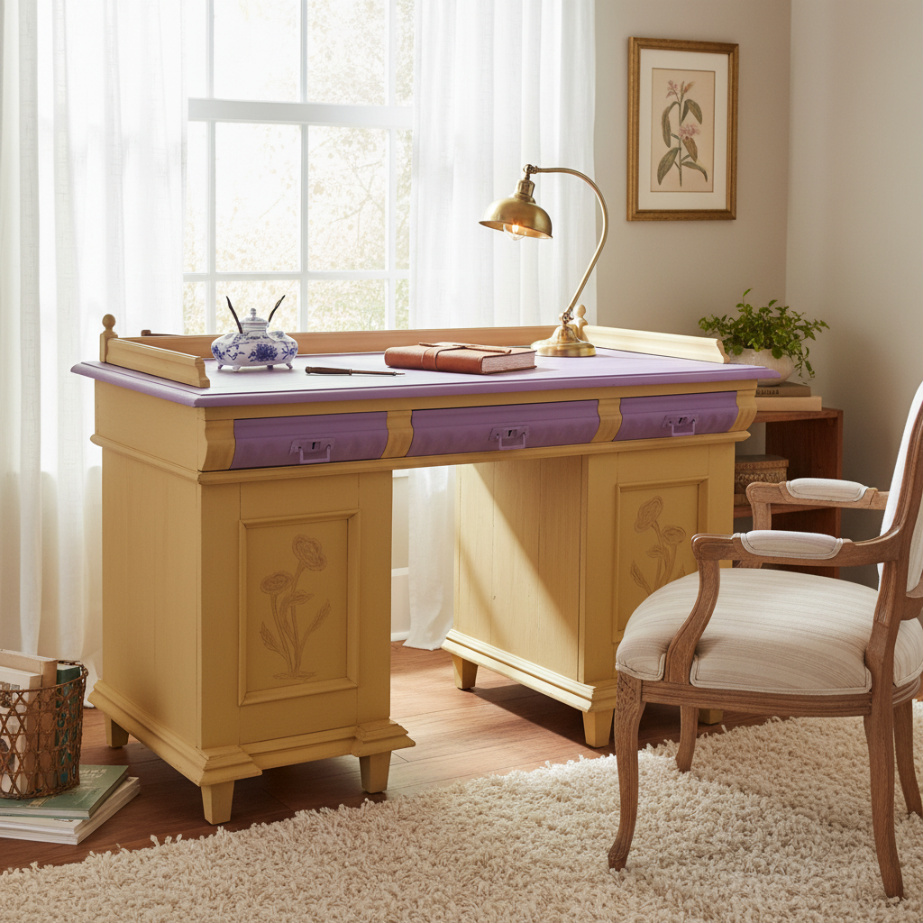 Skrivebord, gul/rosa