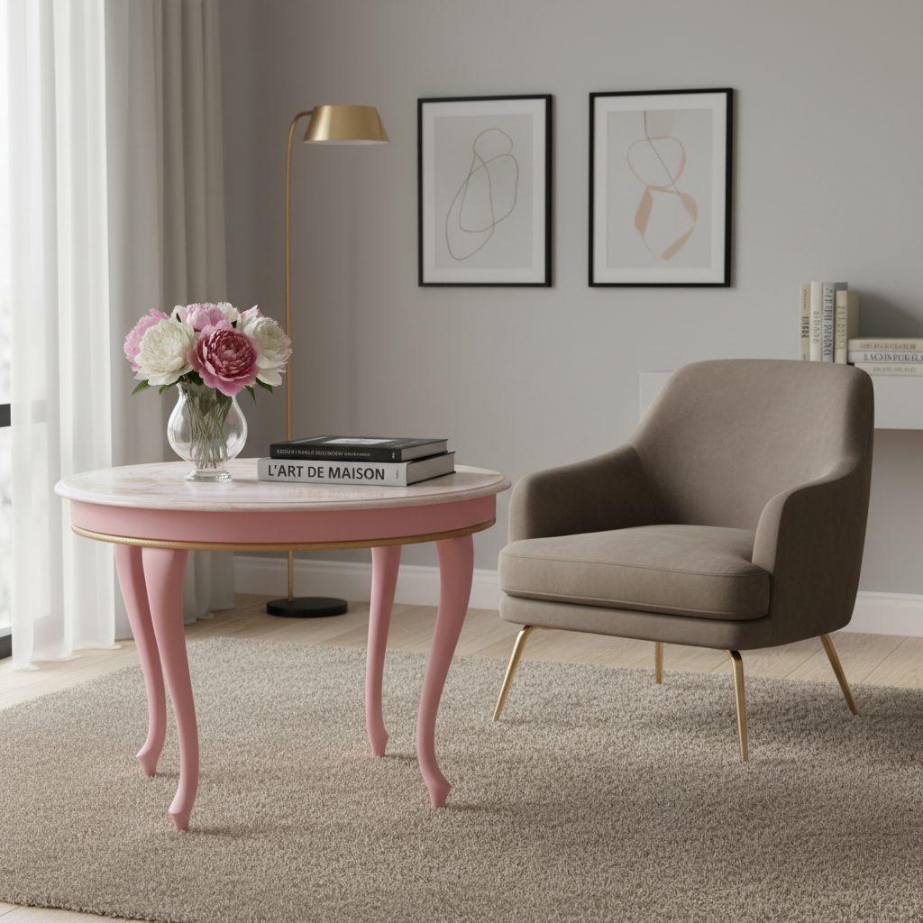 Spisebord, ovalt, lyserød