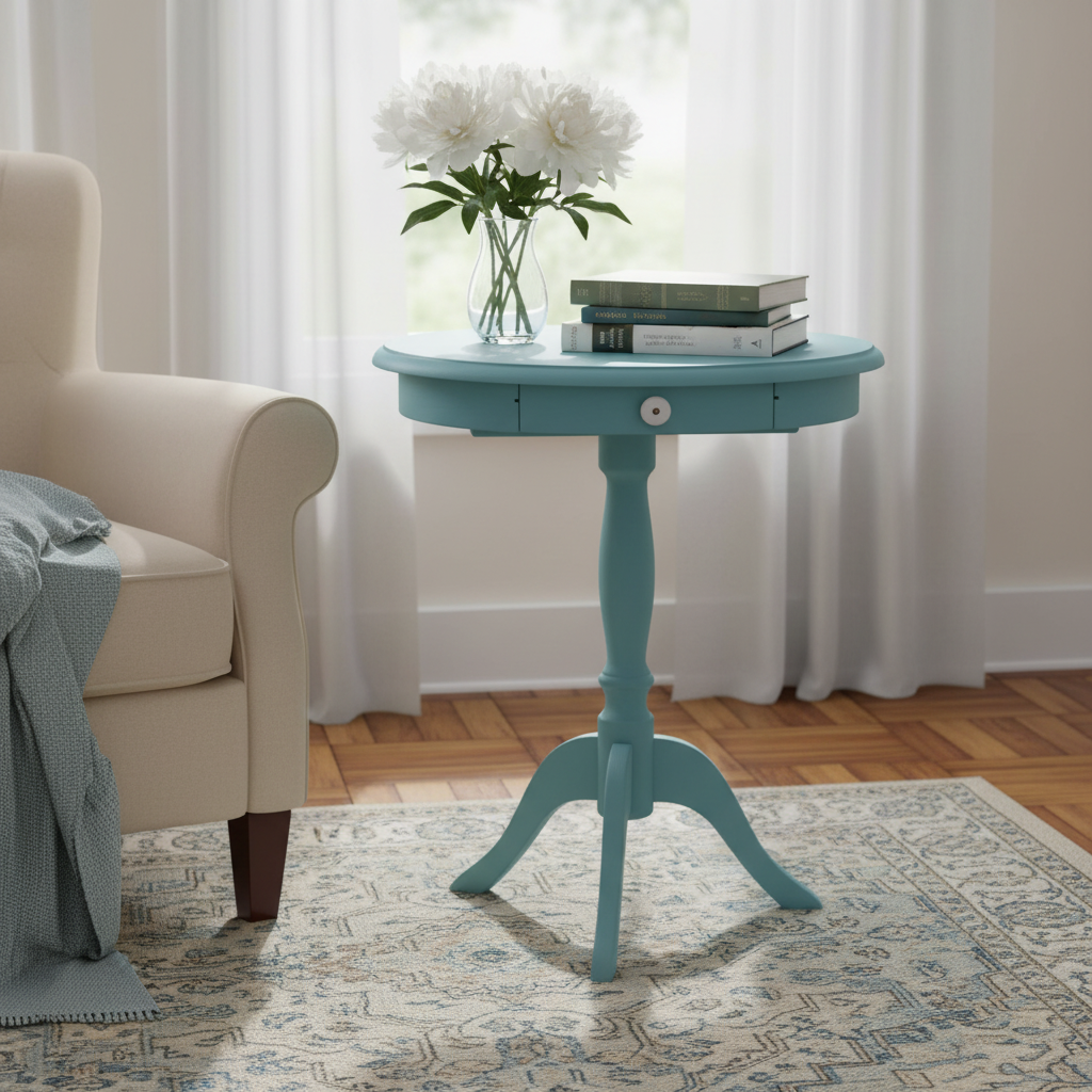 Sidebord, turkis, med skuffe