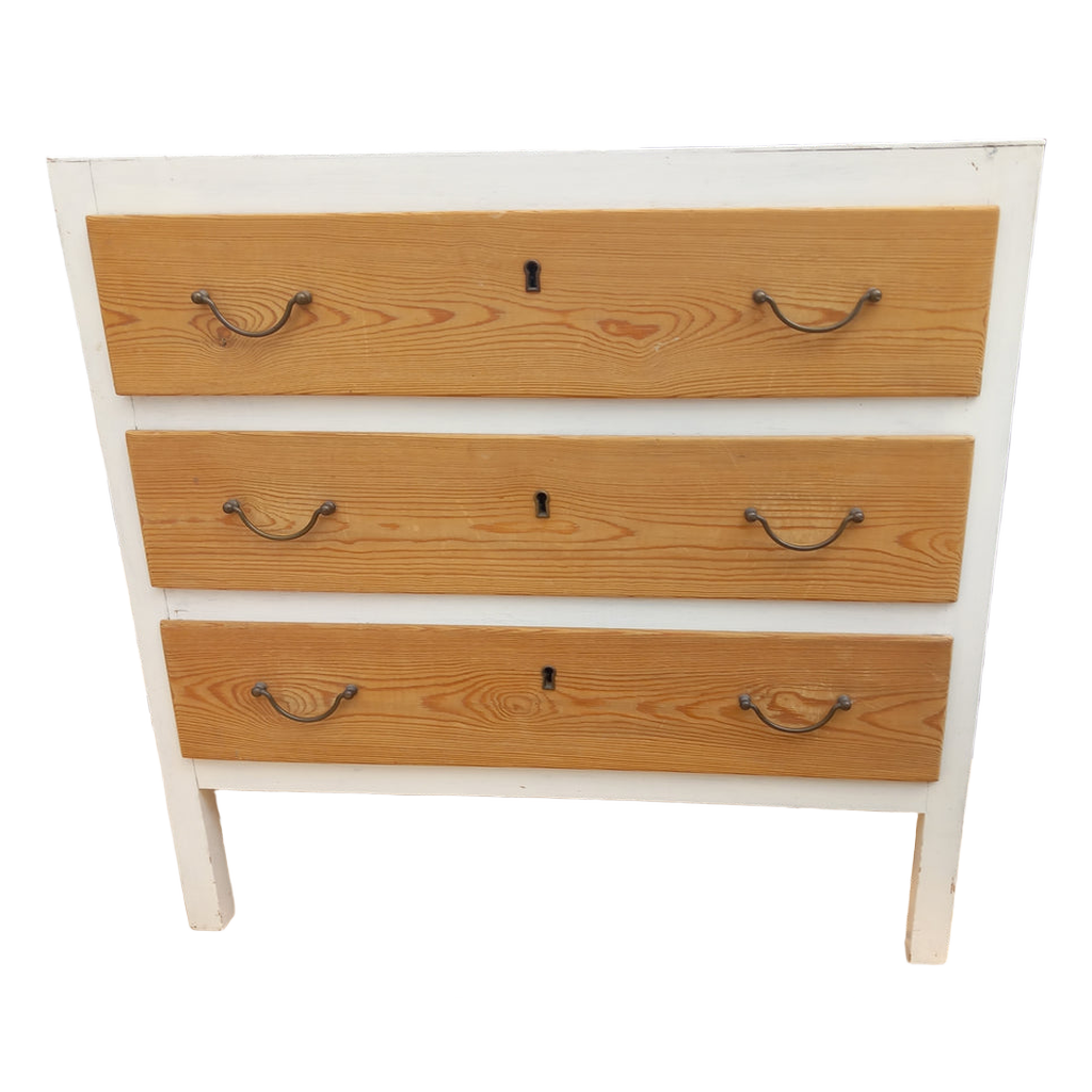 Kommode, hvid med rå skuffer