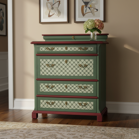 Kommode, grøn med tern