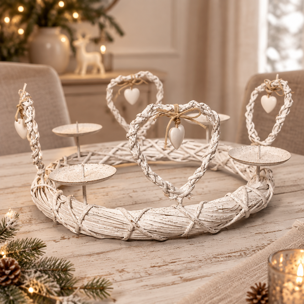 Adventskrans, hvid med hjerter