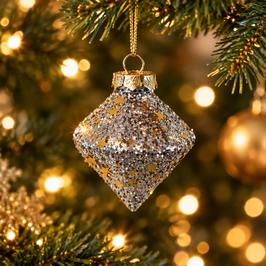 Juletræsophæng, diamant, sølv med guld stjerner