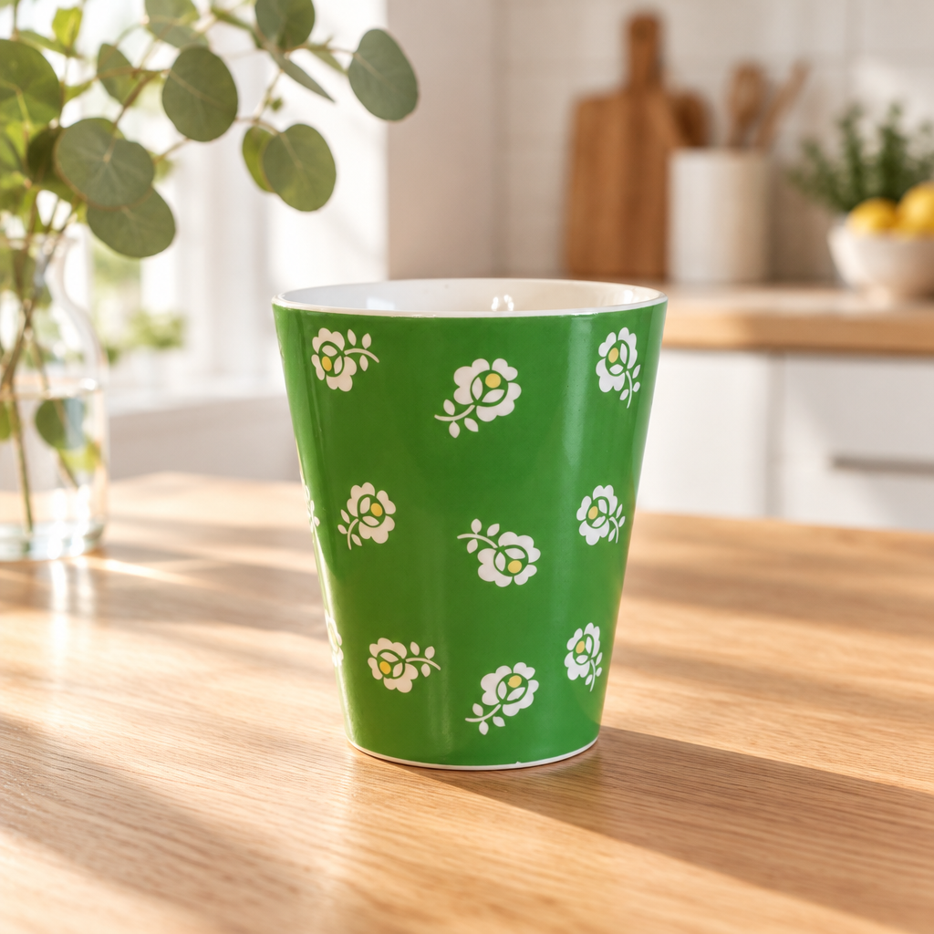 Grøn med blomster– krus med charme