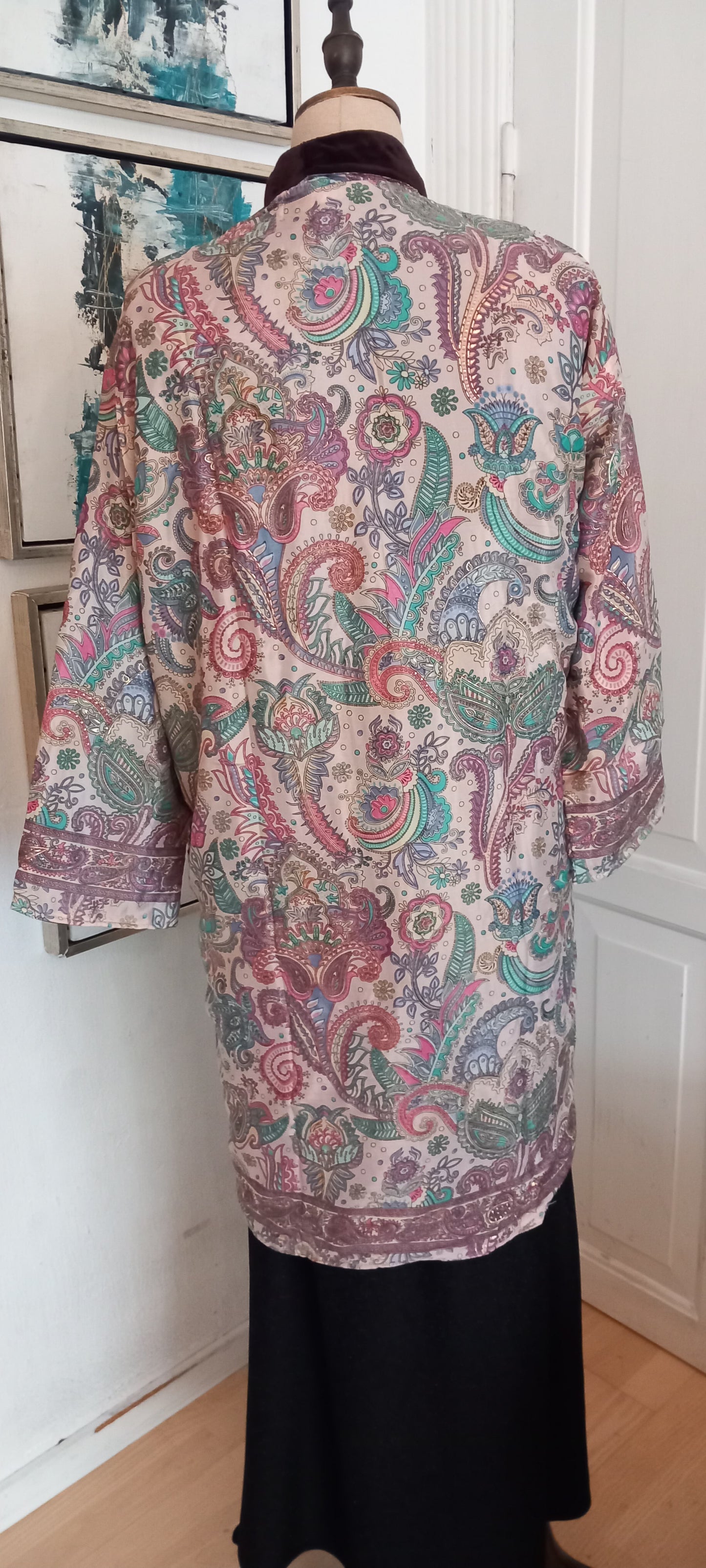 Lang og eksklusiv håndlavet silke/velour Kimono, 2