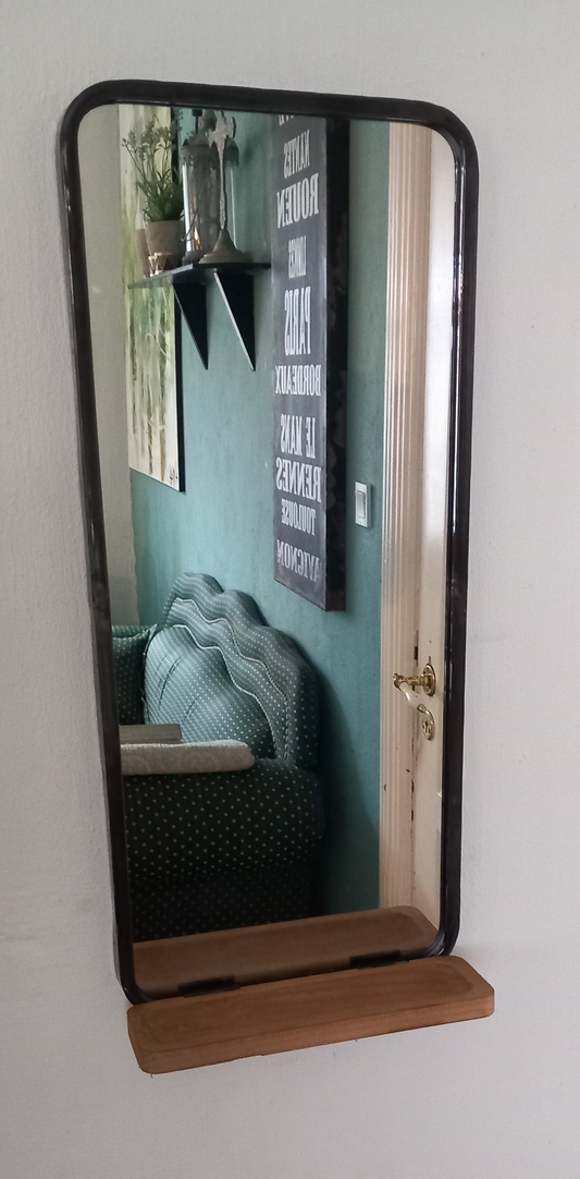 Spejl, jern med træhylde