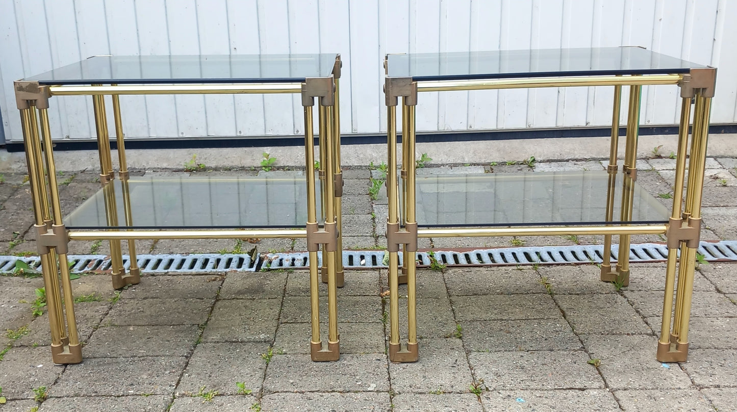 Vintage sideborde i Messing og Røget Glas