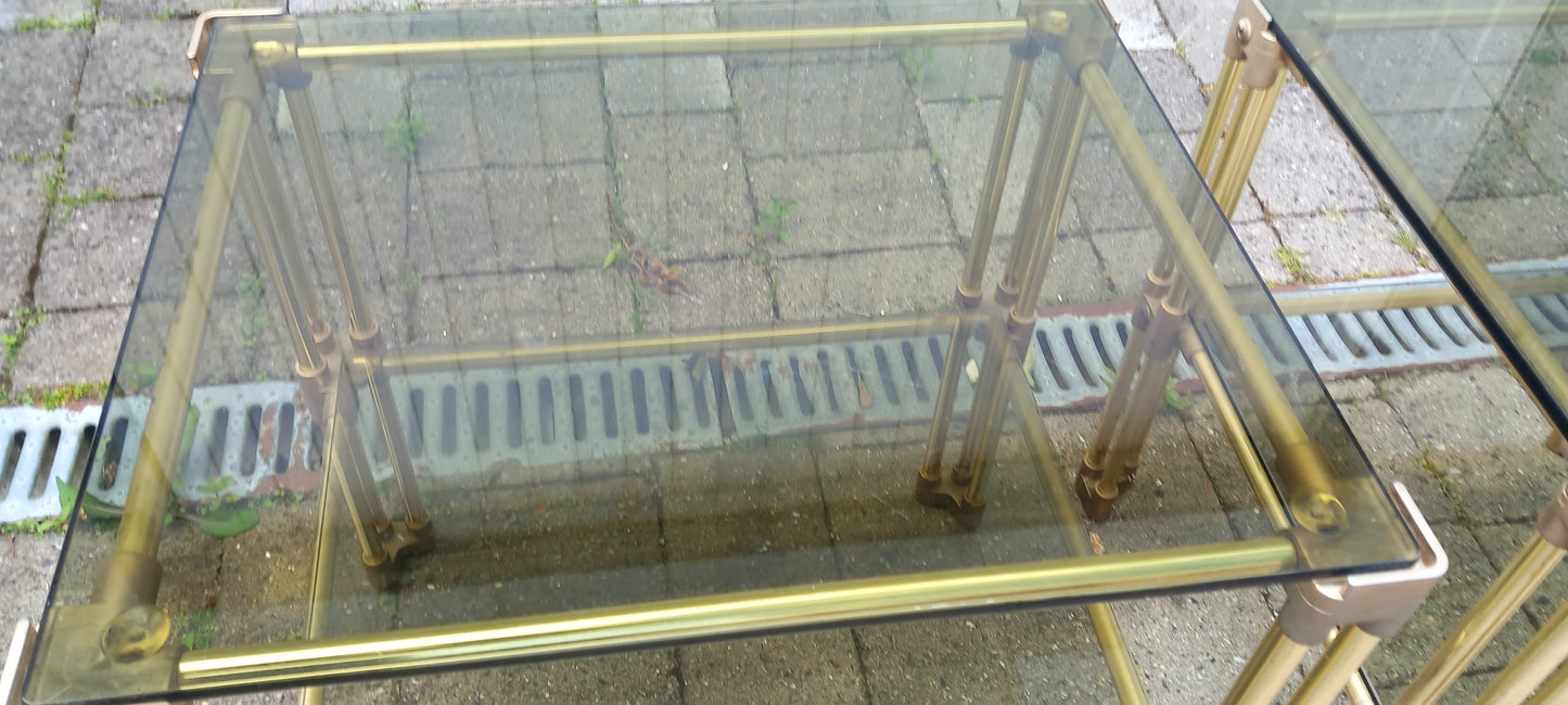 Vintage sideborde i Messing og Røget Glas