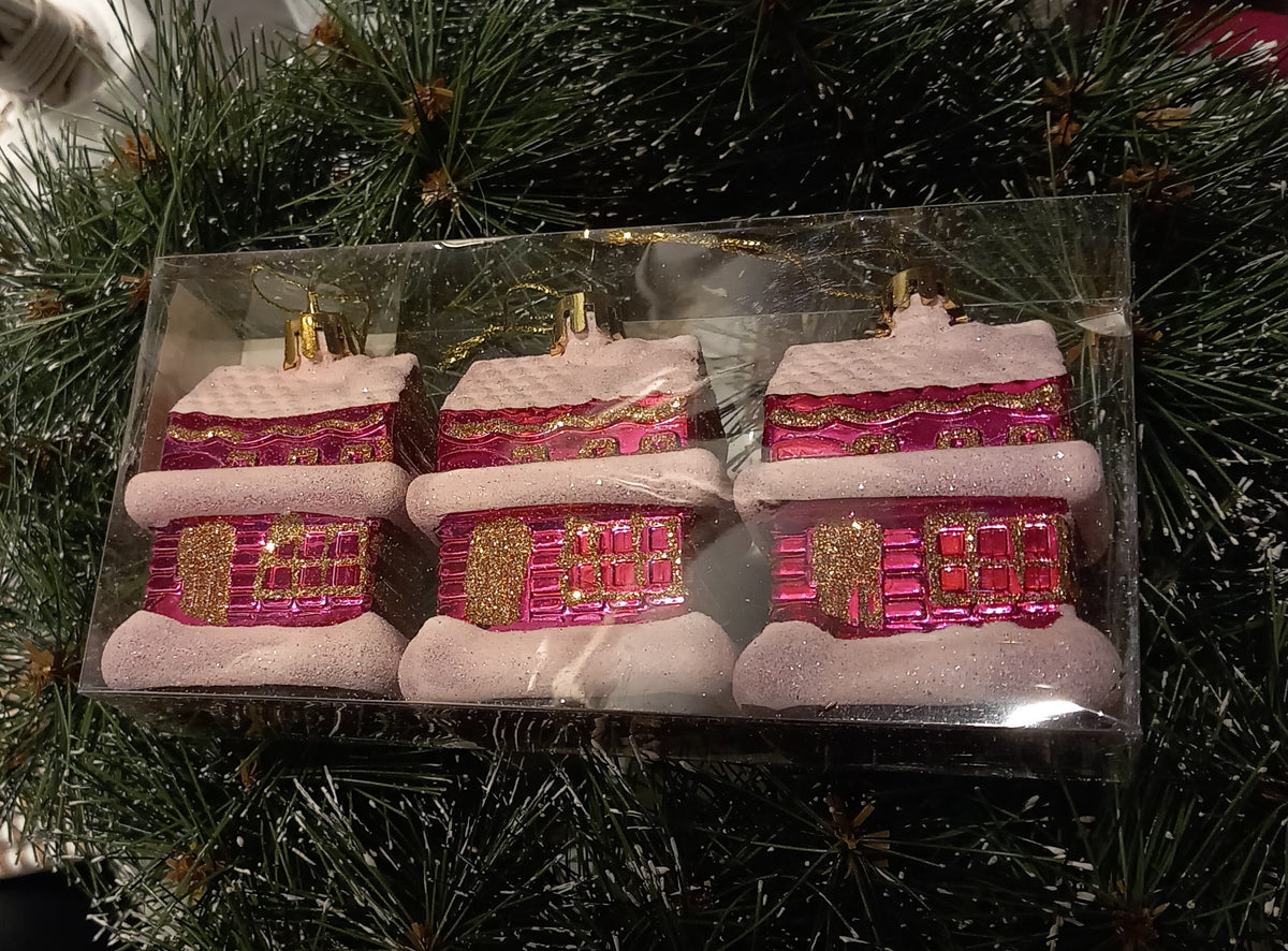 juletræsophæng, pink, 3 huse