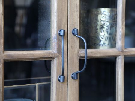 Vitrineskab på hjul m. trælåger, antique sort