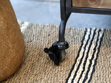 Vitrineskab på hjul m. trælåger, antique sort